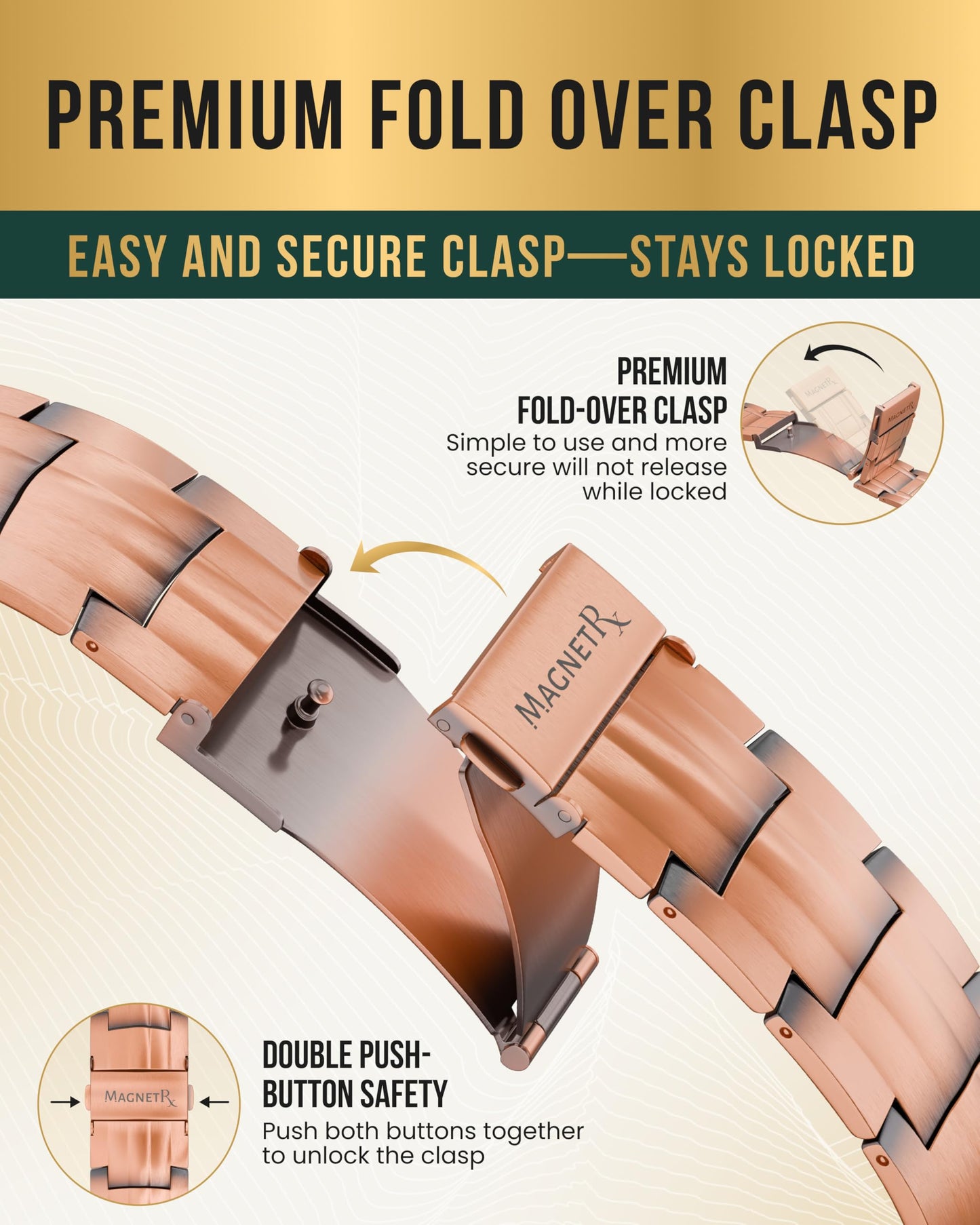 MagnetRX® 3X Strength Copper Bracelet – 99.9% Pure Copper Bracelets for Men with Magnets – Premium Fold-Over Clasp and Adjustable Bracelet Length with Included Sizing Tool (Legacy)