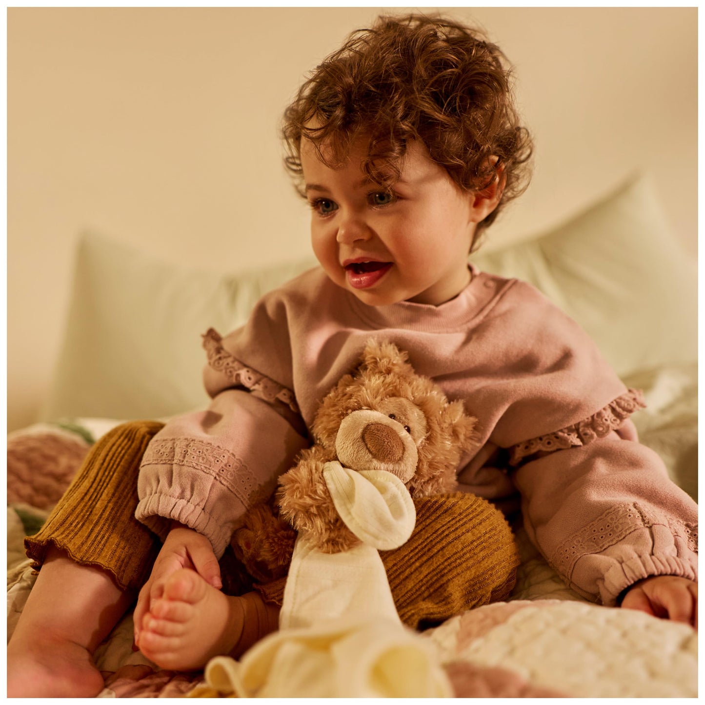 GUND Baby Philbin Plush Lovey, Teddy Bear with Baby Blanket, Stuffed Animal Sensory Toy, Brown, 14”