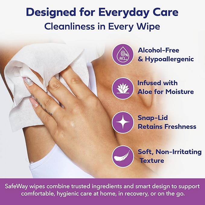 SAFEWAY USA Adult Wipes Disposable — Multi-Purpose & Alcohol-Free, Preferred by Caregivers for Seniors & Incontinence Solution, Aloe-Infused, Ideal for Sensitive Skin — Extra Large, 12 Pack 600 pcs.