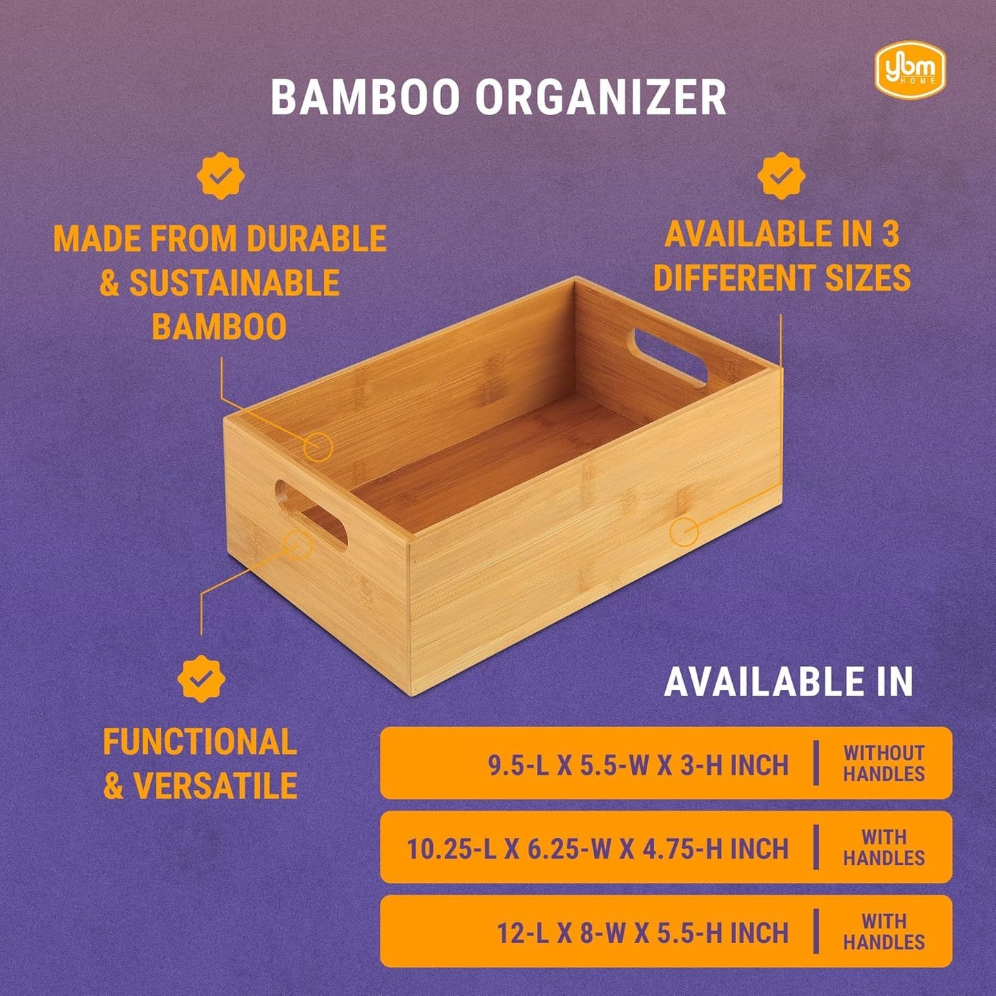 YBM Home Bamboo Storage Boxes without Handle, Organization Storage for Kitchen, Living Room, Bathroom, Office, Small