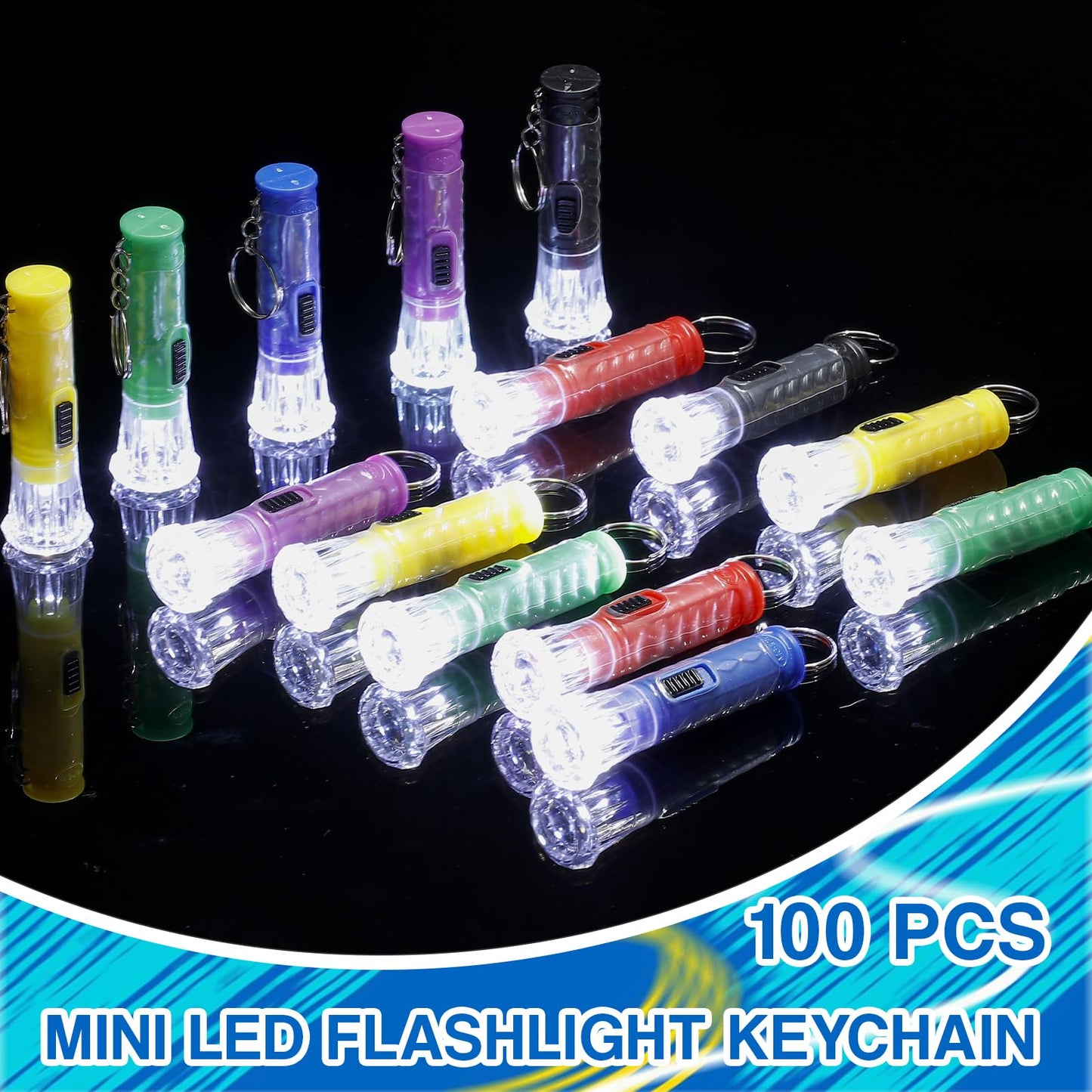 Jexine 100 Pcs Mini Flashlight Keychain Bulk Torch Keyring Flashlights LED Small Keychain Light Hiking Camping Christmas Party Favors(Mix Color)