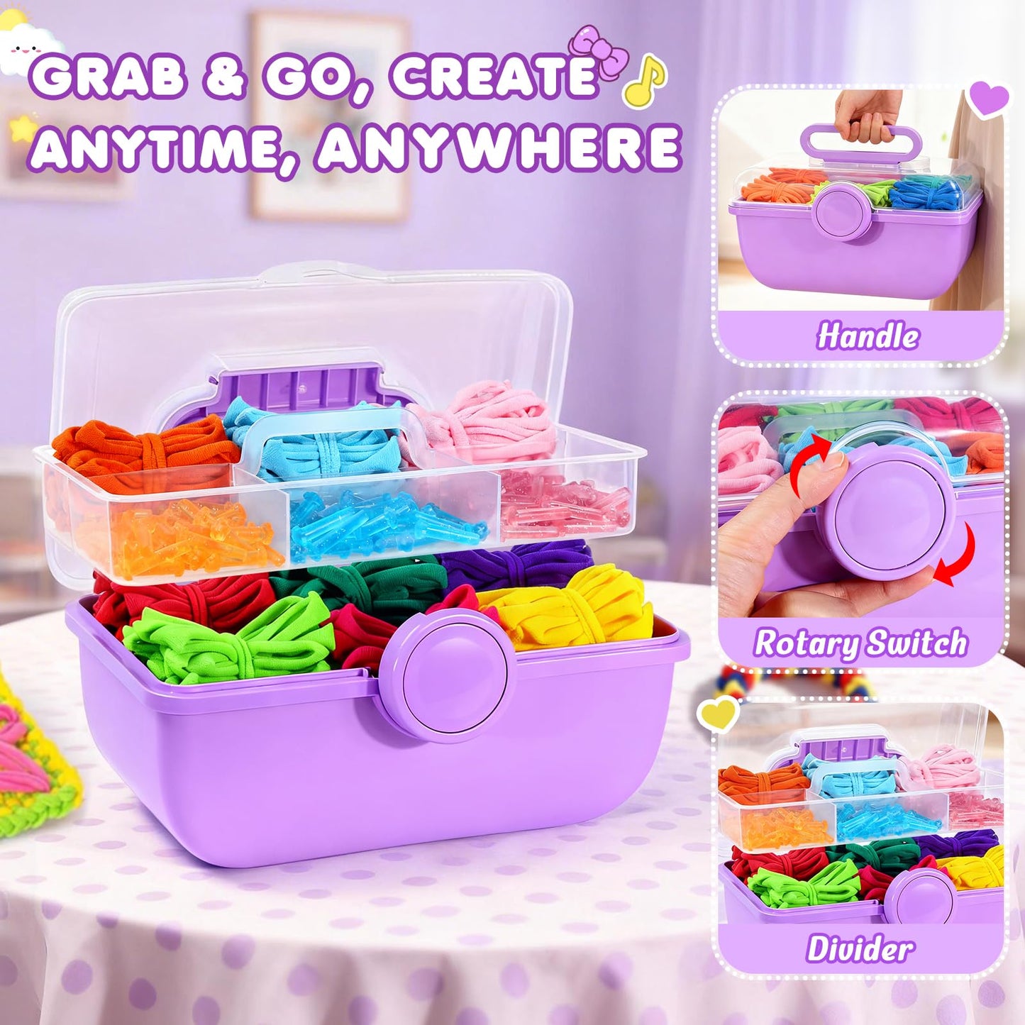 478 Pcs Weaving Loom Kit with Portable Case, Perfect for Making Handbags, Potholder Maker, Bracelet for DIY Crafters & Makers, Complete Craft Kit with Hooks, Gift for Christmas, Birthday, Purple
