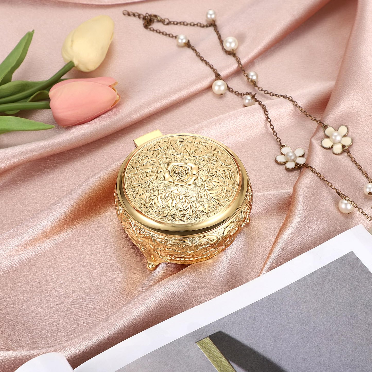Hipiwe Vintage Metal Jewelry Box Different Shape- Small Antique Ring Earrings Necklace Storage Organizer Case Metal Treasure Chest Trinket Keepsake Gift Box