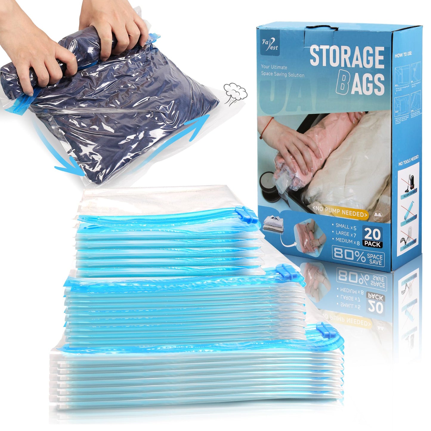 Compression Bags for Travel - Travel Essentials - 20 Pack Space Saver Bags - No Vacuum Needed - Compression Packing Bags for Cruise Accessories