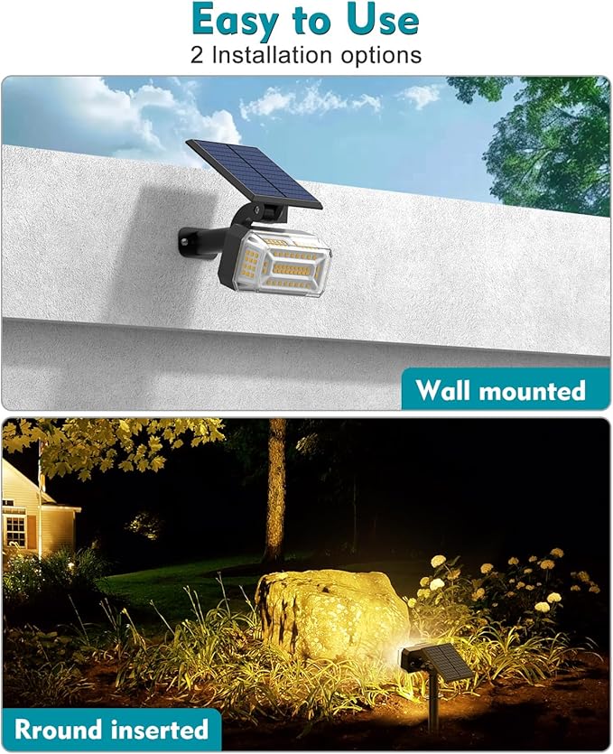 Solar Spot Lights Outdoor Waterproof IP65, 102 LEDs Solar Spotlights with Adjustable Light & Panel, [4 Modes/6 Pack] Landscape Flood Powered Lights for Outside Yard Garden Pathway(Warm White)