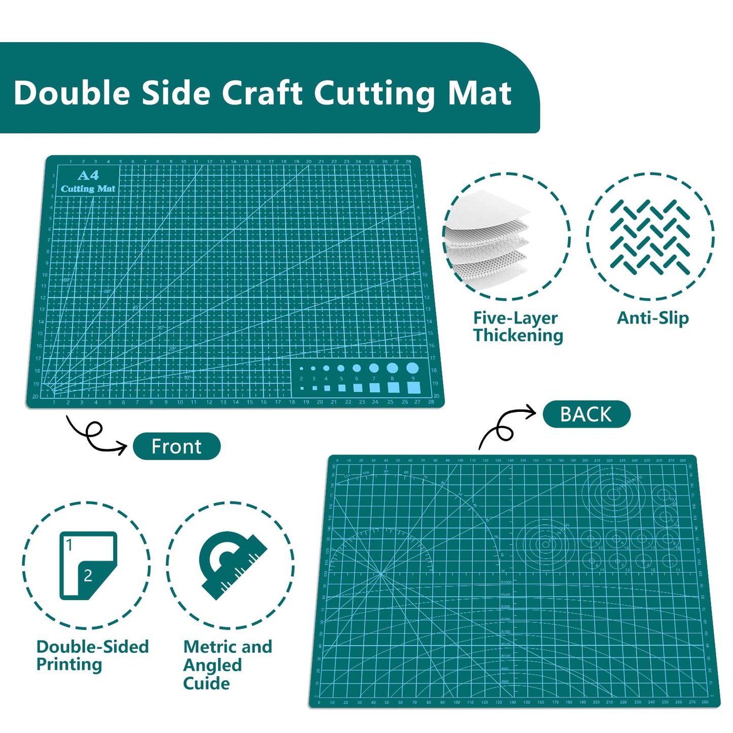 Cutting Mat 9"x12" Self Healing Cutting Mat Size Double Sided 5-Ply Rotary Sewing mat for Crafts Fabric Quilting Hobby Art Clay Precision Scrapbooking Project, A4, Green 4PCS