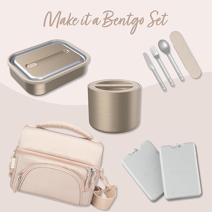 Bentgo Stainless Insulated Food Container - 2.4 Cups (19 oz), Triple-Layer Insulation, Vacuum Seal, Leak-Proof, Built-In Handle, Wide Opening, Premium Stainless Steel, for Cool/Warm Foods (Gold)