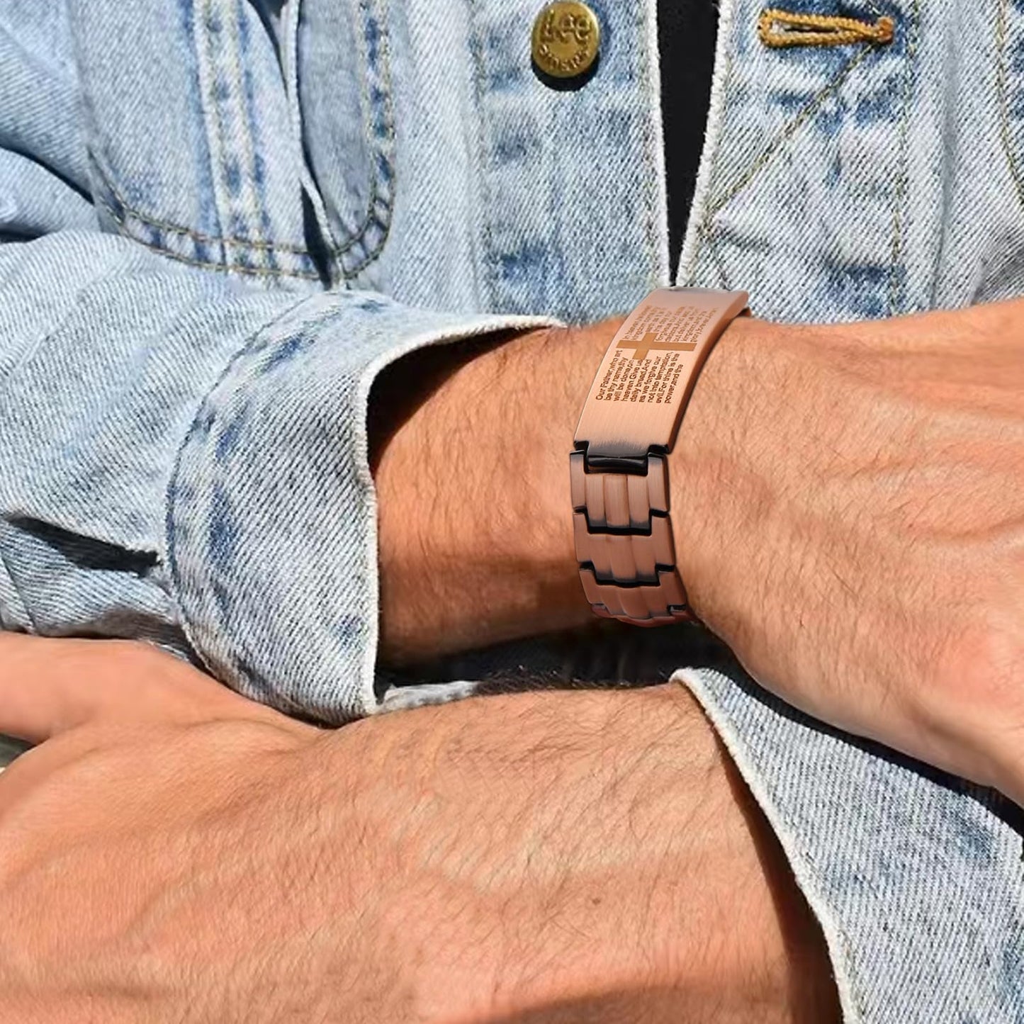 MagEnergy Copper Bracelet for Men, Cross Copper Magnetic Bracelet with Ultra Strength Magnets, Adjustable Link Jewelry Box Gift (Sizing Tool)