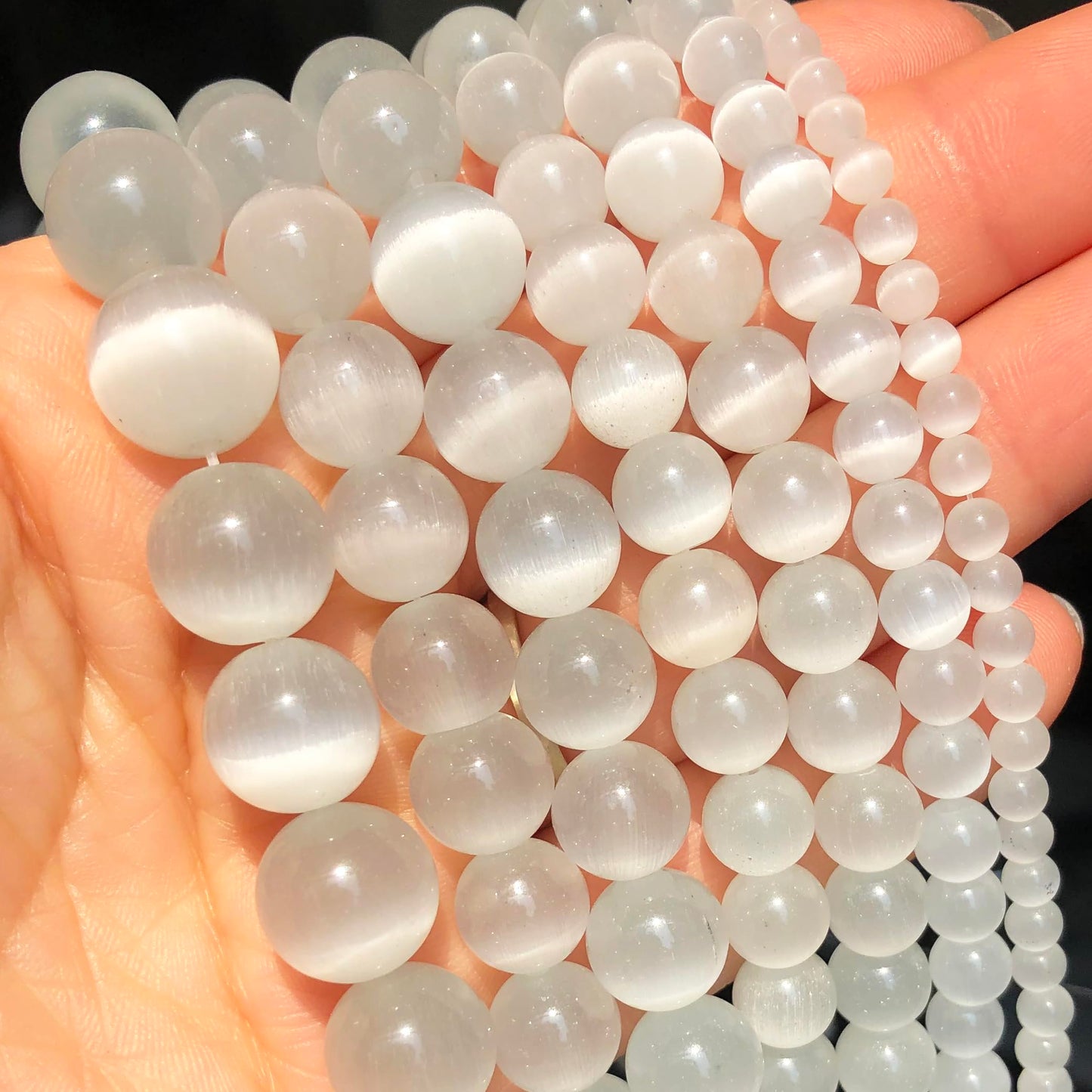 8mm White Cat-Eye Natural Stone Beads Round Loose Beads for Jewelry Making Yochus DIY Beads Bracelet Necklace