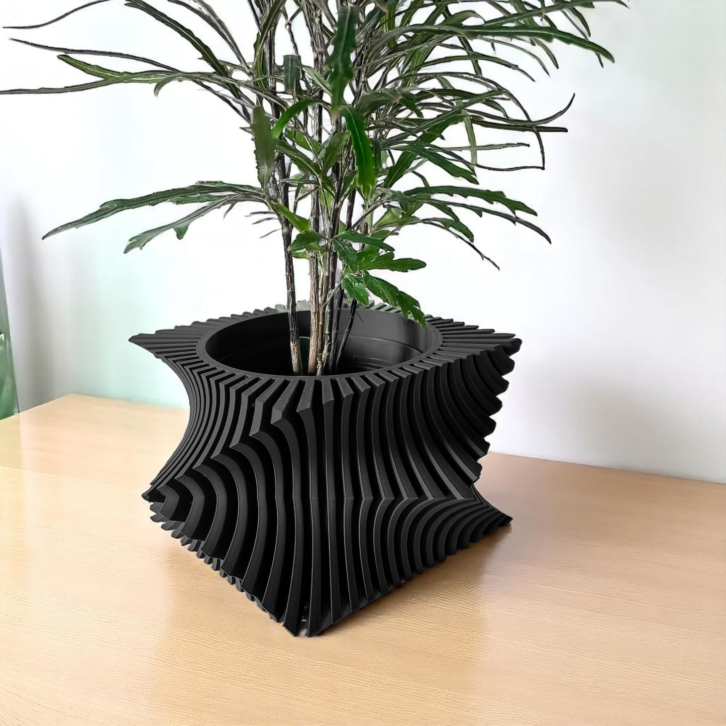 Aeon Twist Modern Planter – Black Sculptural Plant Pot for Indoor Decor Geometric Design with Drainage – Unique Home Accent for Living Room, Office, or Shelf (Black, Compact Structure: 6" x 4" WH)