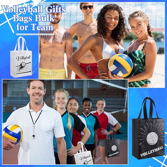 Wesnoy 48 PCS Volleyball Gift Bags Bulk Reusable Non Woven Volleyball Snack Party Favors Tote Treat Goodie Candy Bags with Handle for Team Sports Theme Birthday Party 9.84 x 7.87 inch