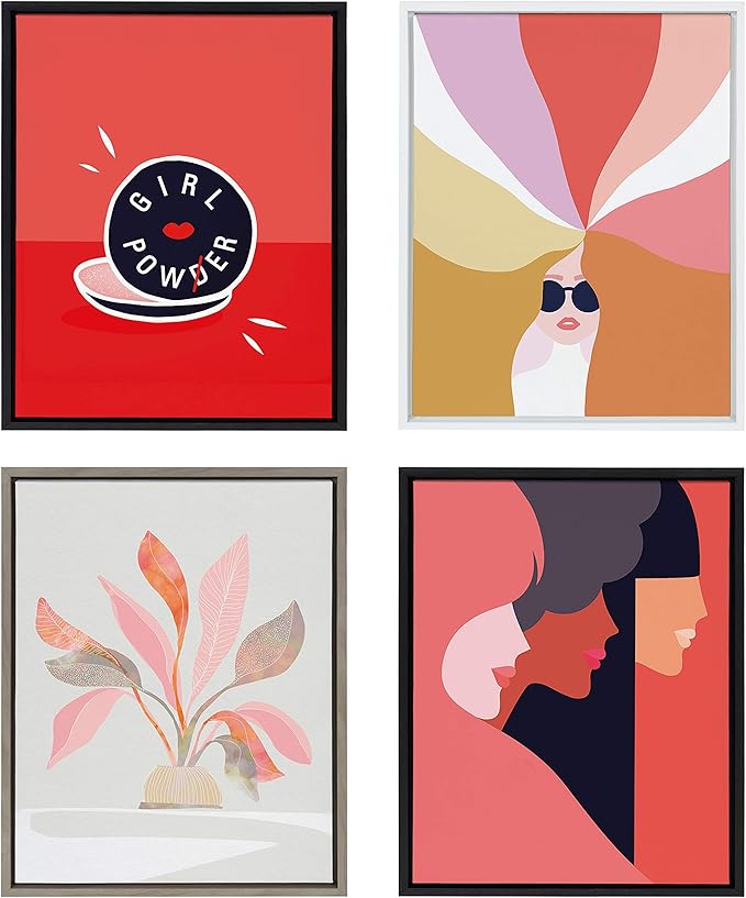 Kate and Laurel Sylvie Rainbow Girl Framed Canvas Wall Art by Dominique Vari, 18x24 White, Modern Art Decor for Home