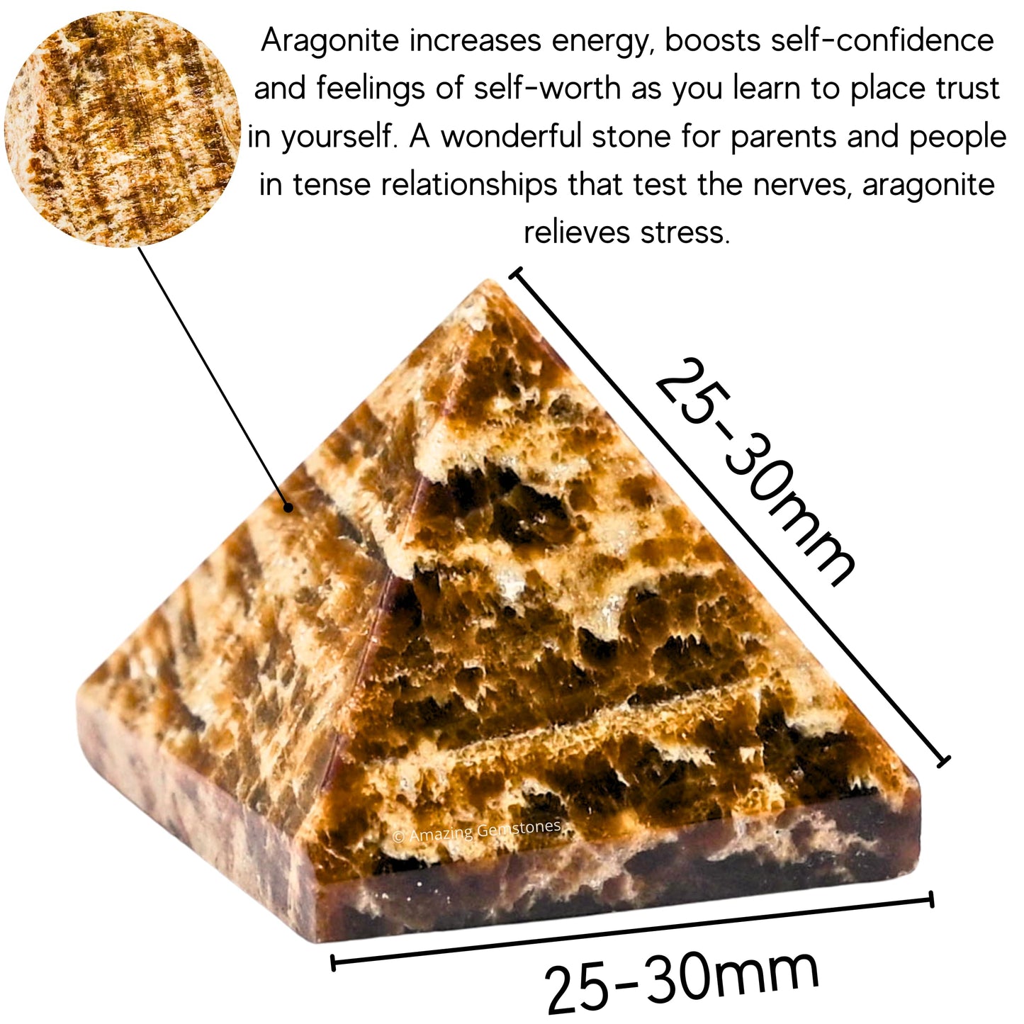 Amazing Gemstone Aragonite Pyramid Crystal Healing Stones - 1" Great Pyramid Figurine of Natural Stone Pyramid for Meditation, Reiki, Chakra Balancing and Crystal Pyramids Grid