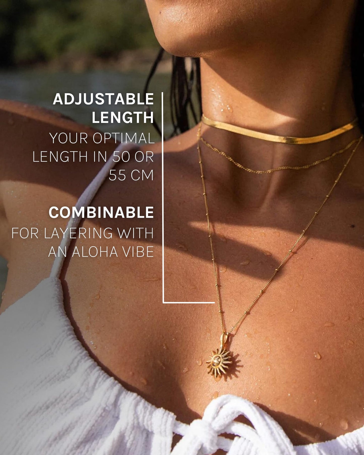 Purelei® Sun Necklace: Waterproof & Adjustable, Chain with sun pendant, 20 to 22 inch adjustable length, 18K Gold plated stainless steel - rosegold