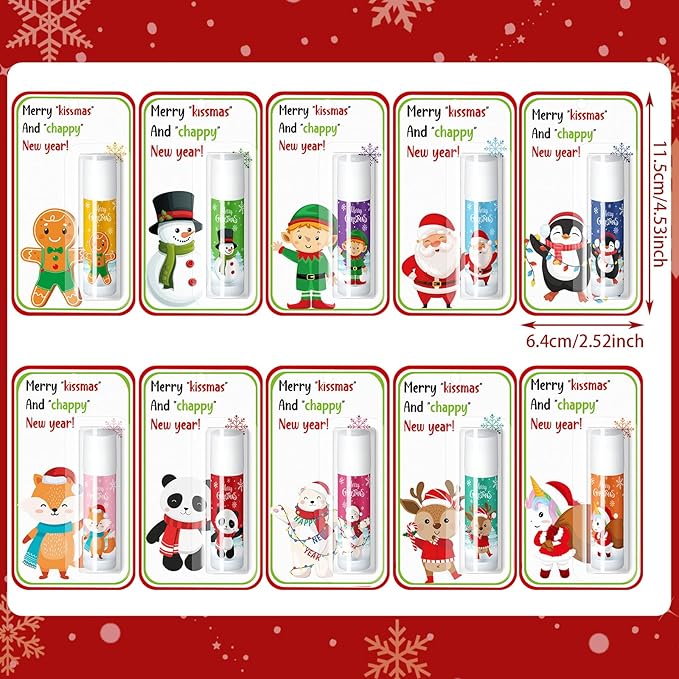 30 Pack Christmas Lip Balms Bulk Christmas Party Gifts Favors Stocking Stuffers Holiday Lip Balms Employee Staff Team Appreciation Gifts Thank You for Teacher Coworkers (Cute)