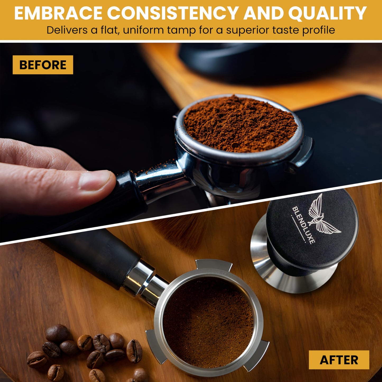 51mm Coffee Tamper - Premium Stainless Steel Espresso Press with Flat Base, Spring Loaded, Ergonomic Handle for Barista-Quality Espresso & Consistent Tamping, Perfect for Home & Commercial Use