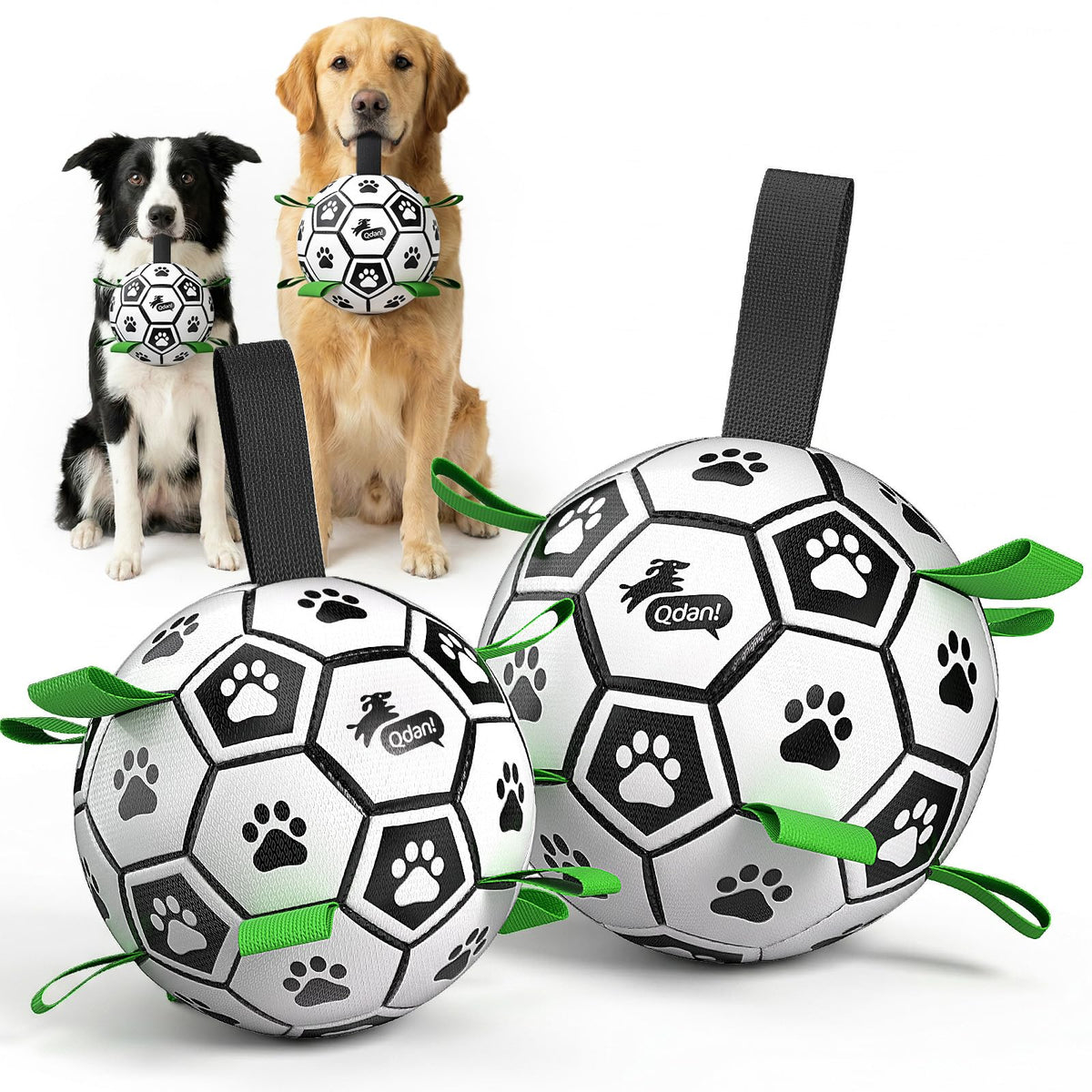 QDAN Dog Toys Balls with Bell Inside, Squeaky Dog Balls for Tug of War, Puppy Birthday Gifts, Dog Water Toys, Ball for Small Dogs(Black Green, 5 inch)