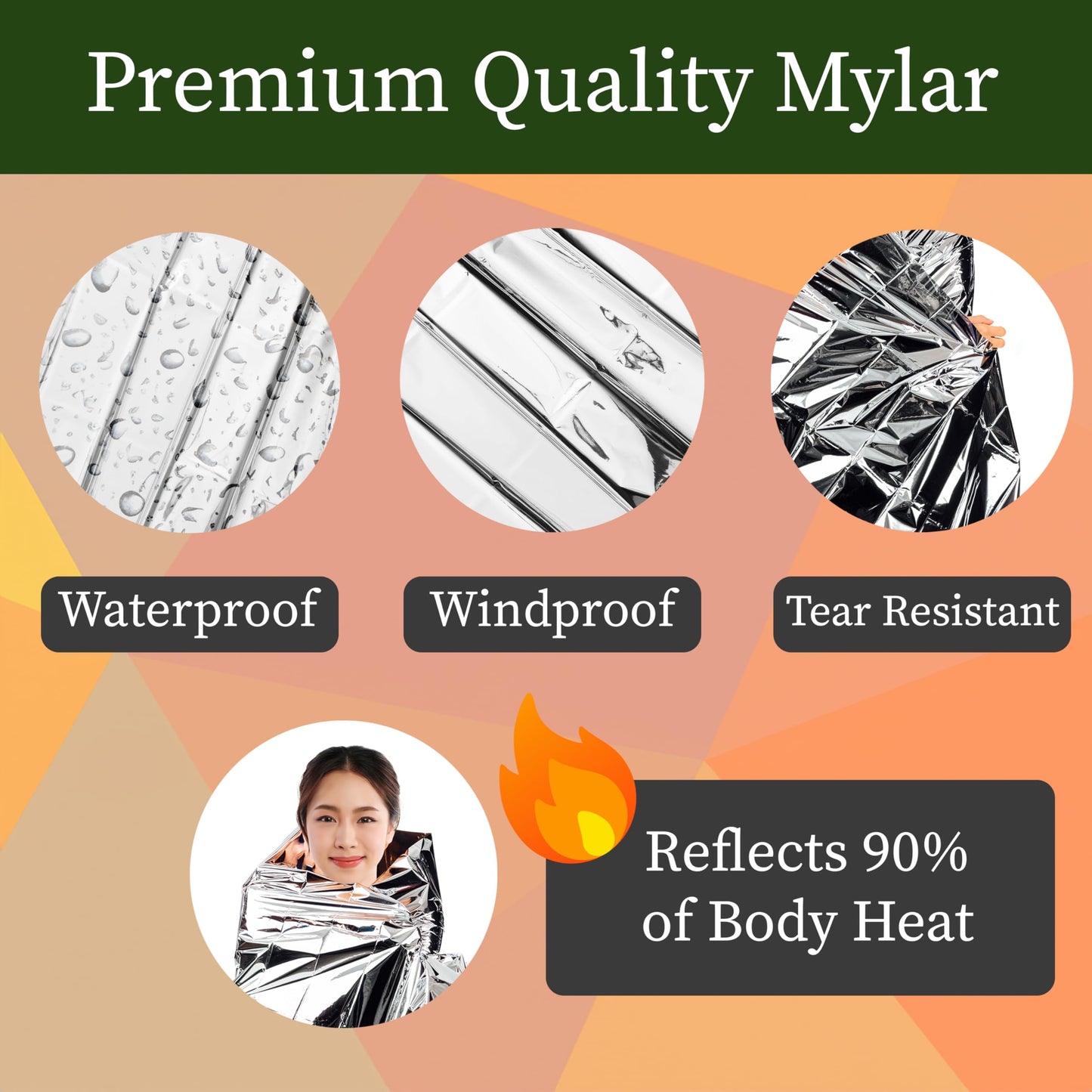 Winterlace Emergency Mylar Blankets (10 Pack) Thermal Foil Survival Rescue Disaster Outdoor Hiking Lightweight (10)