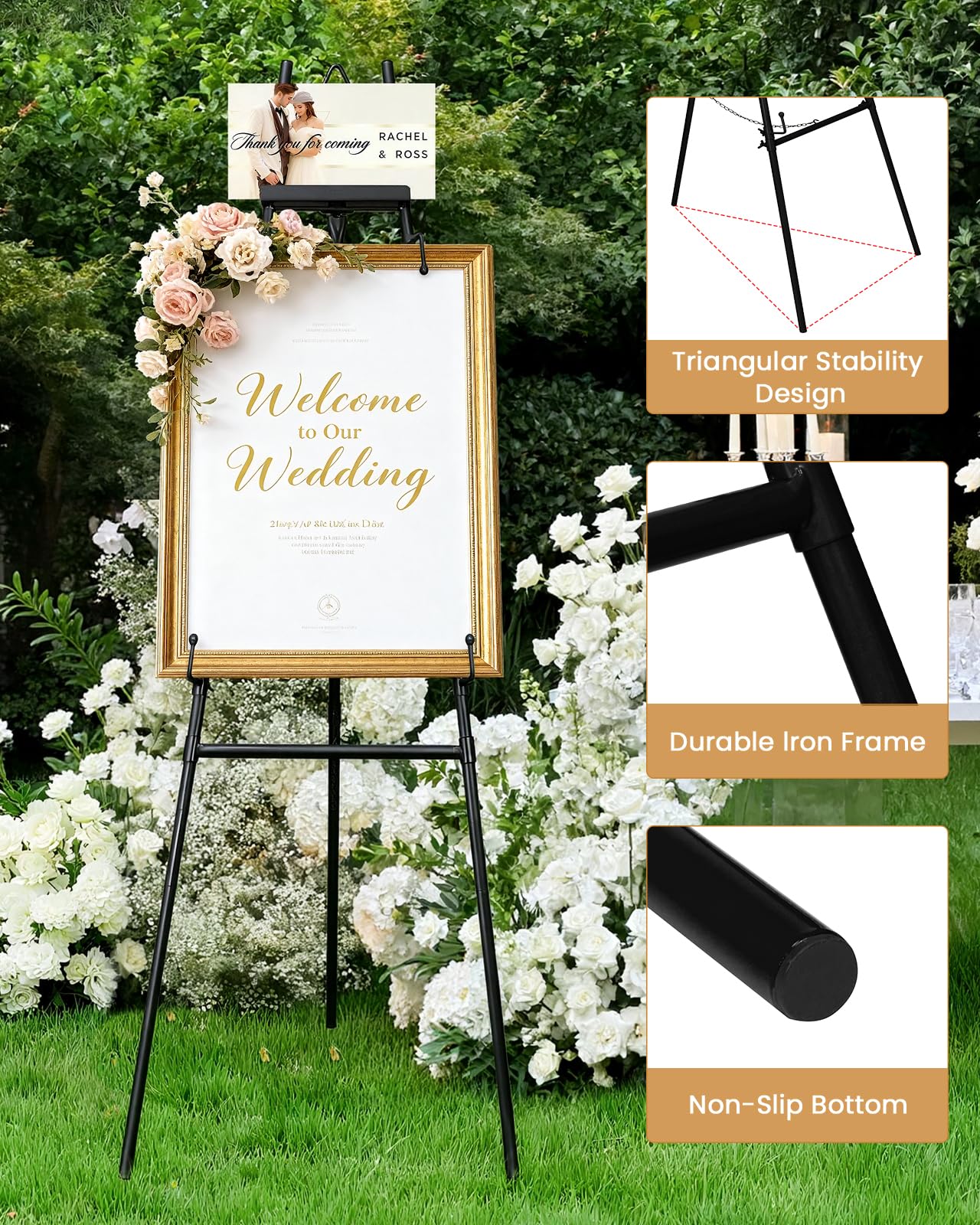 53.9" Black Easel Stand for Sign, Heavy Duty Metal Display Easel with Storage Bag, Adjustable Art Easel for Wedding Sign, Painting, Picture