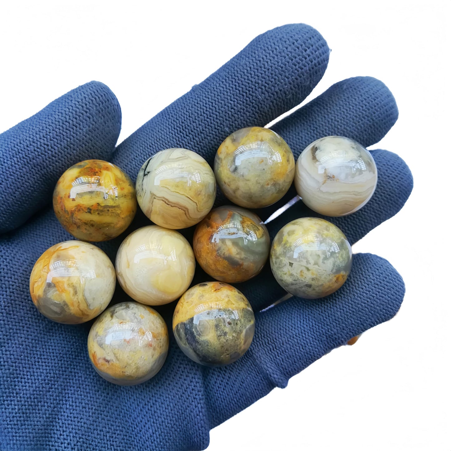 Sunshcat Natural Yellow Crazy Lace Agate 0.78 Inchs Crystals and Healing Stone Ball Set,Home Desktop Feng Shui Array Decoration(7 Pieces) ﻿