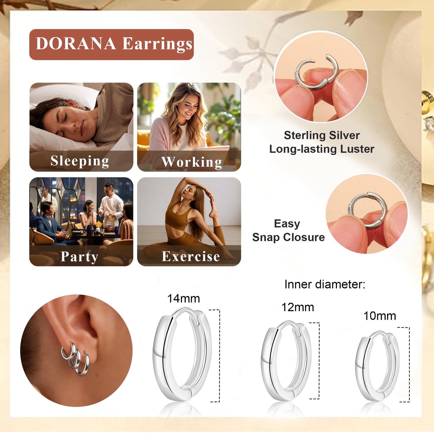 DORANA 3 Pair Small Gold Hoop Earrings Set for Women 925 Sterling Silver Huggie Earrings Non Tarnish Small Cartilage Hoops Stackable Earring Stacks Sets for Multiple Piercing