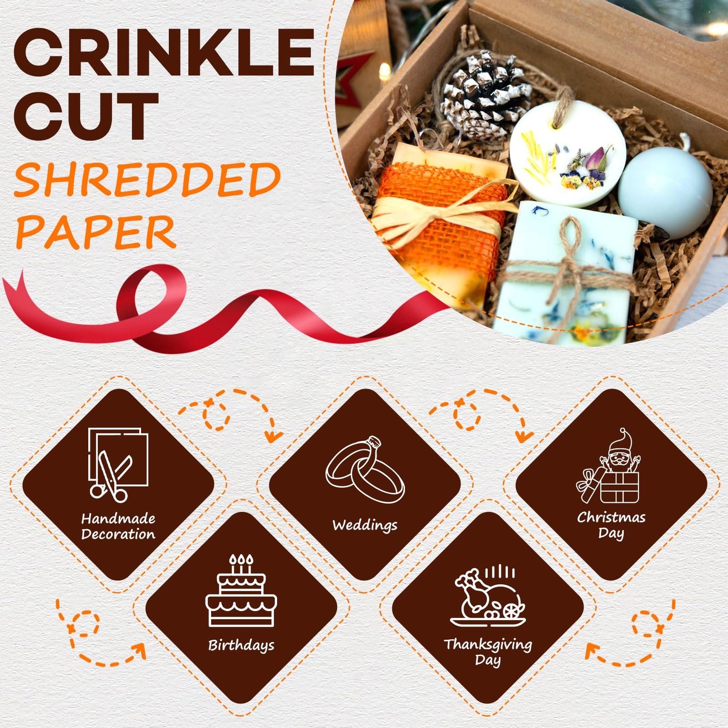 RowinsyDD 2LB Kraft Crinkle Paper Filler, Brown Cut Shredded Paper for Gift Baskets Packaging Wrapping Cushion Stuffing Box Filler for Easter Christmas Wedding Birthday Bridesmaid