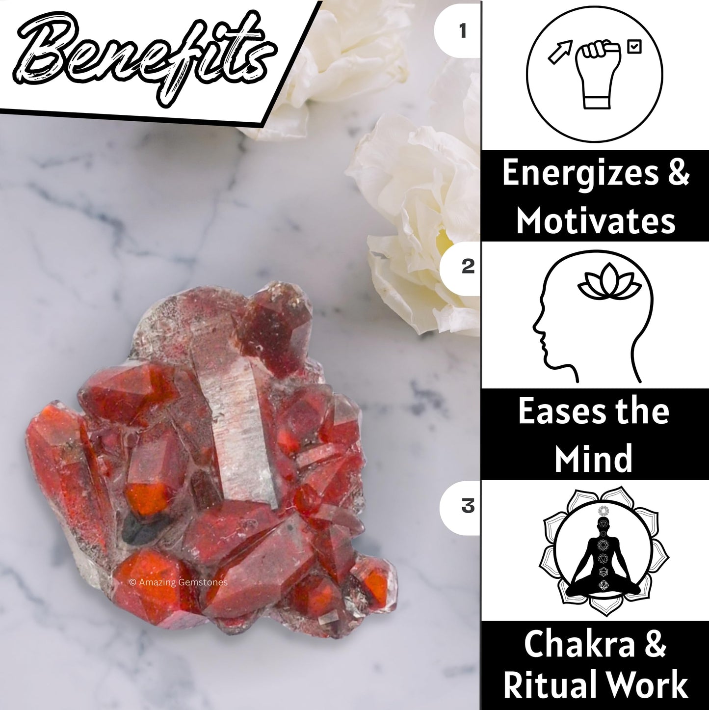 Amazing Gemstone Red Hematoid Quartz Crystals and Healing Stones Mineral Specimen - Premium Semi Precious Gem Stones for Spiritual Growth - Healing Crystals Geode Cluster for Meditation
