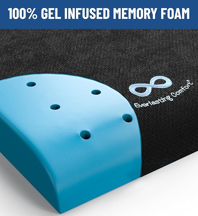 Everlasting Comfort Memory Foam Wheelchair Cushion - Gel Seat Cushion for Seniors and Adults - Pressure Relief and Tailbone Pain Support - Ventilated and Soft Cushion for Ultimate Comfort
