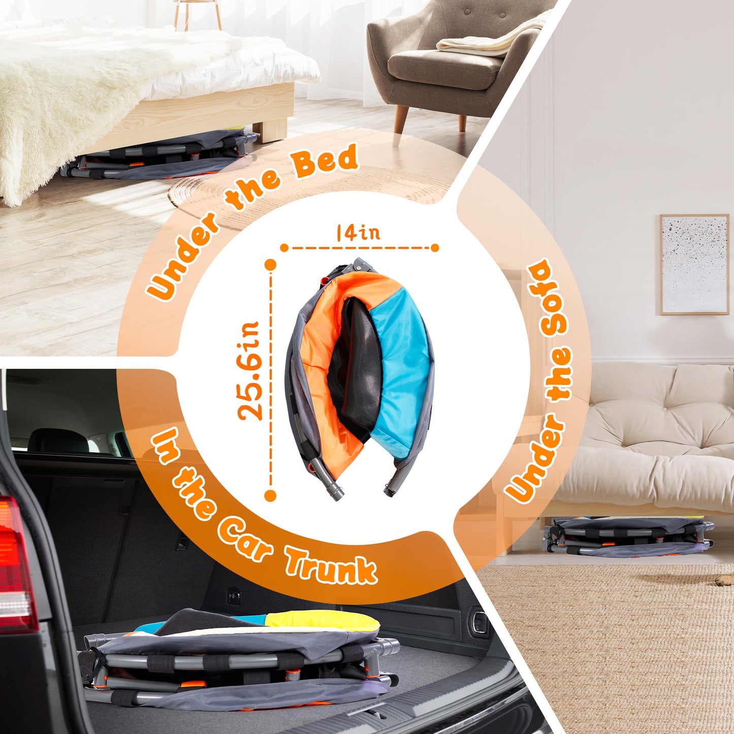 3FT Foldable Trampoline for Kids - 36” Mini Small Trampoline with Handle Bar, Indoor Outdoor Fun, Height-Adjustable, Max Load 100LBS, Perfect Toddler Baby Jumping Mat for Fitness & Recreation