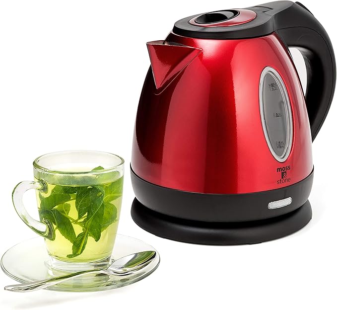 Moss & Stone 1.2L Stainless Steel Small Electric Kettle Red Color, Cordless 1500w Fast Boiling Pot, Portable Hot Water Electric Tea Kettle With Boil Dry Protection & Auto Shut-Off