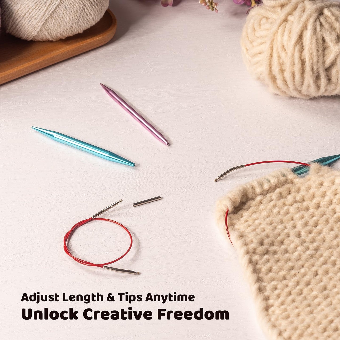 Ruidi Interchangeable Aluminum Circular Knitting Needles Set - 13 Pairs of 4 Inch (10cm) Needles with 4 Cables, Needle Holders & Leather Bag - Perfect for Smooth Knitting & Versatile Projects