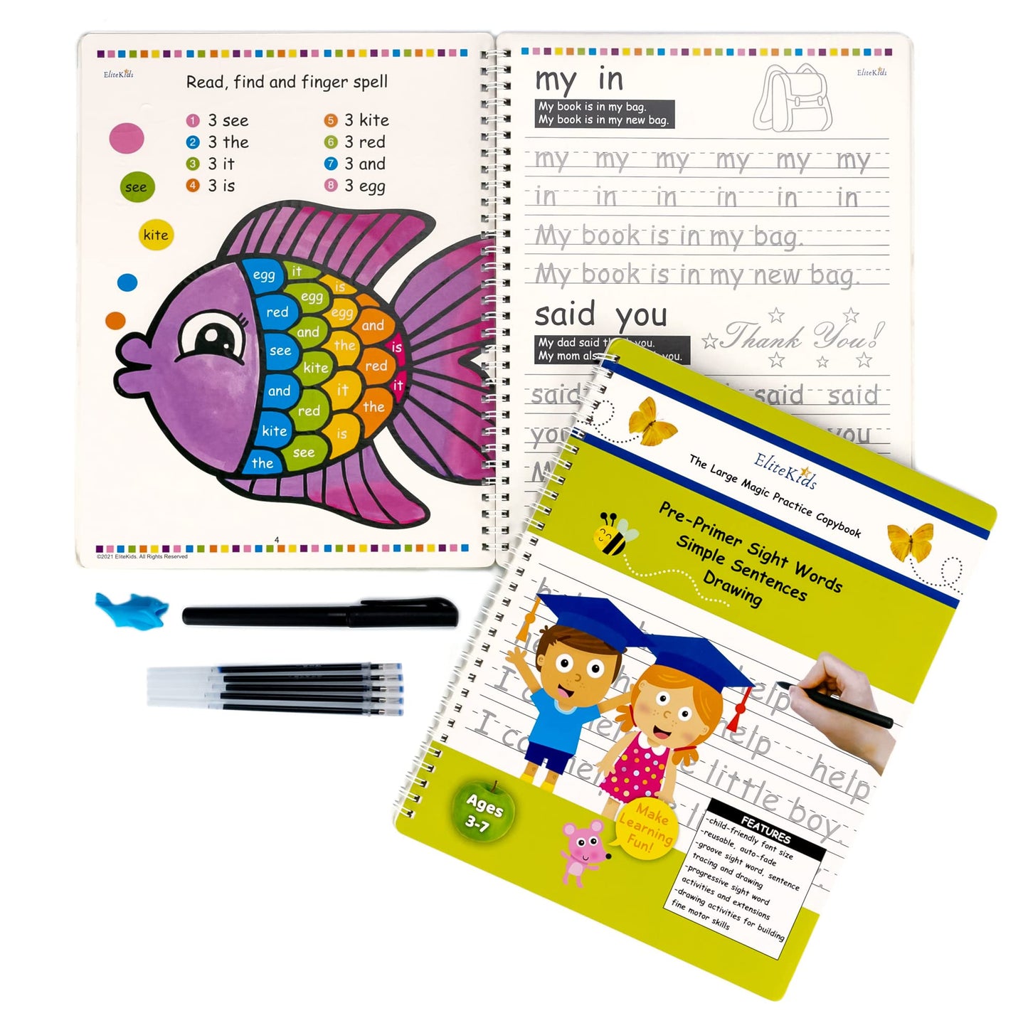 Magic Grooved Writing Practice for Kids, Trace Books for Kids Ages 3-5, 6-8, Handwriting Practice for kids 5-7, Teacher-Designed Reusable Magic Practice Copybook for Kids ages 3-8 (8.7×6.9in)