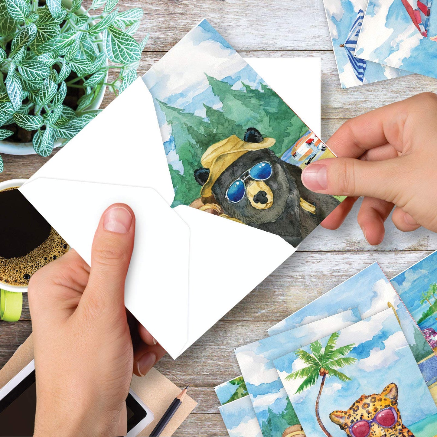 The Best Card Company - 20 Assorted Bulk Wildlife Whimsical Greeting Cards Boxed Set (4 x 5.12 Inch) Wildlife Variety Notecards for Kid (10 Designs, 2 Each) - Animal's Day Off AM6670OCB-B2x10