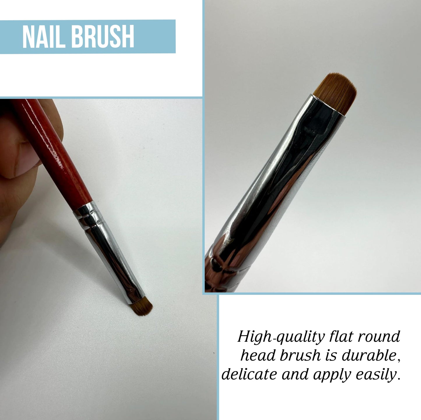 NEVI USA 2-Piece Sable Brush Set: Professional Acrylic French Manicure Clean-up Brush and Bend Nail Dotting Pen | Essential Tools for Precision Nail Art and Clean Cuticles (#8)