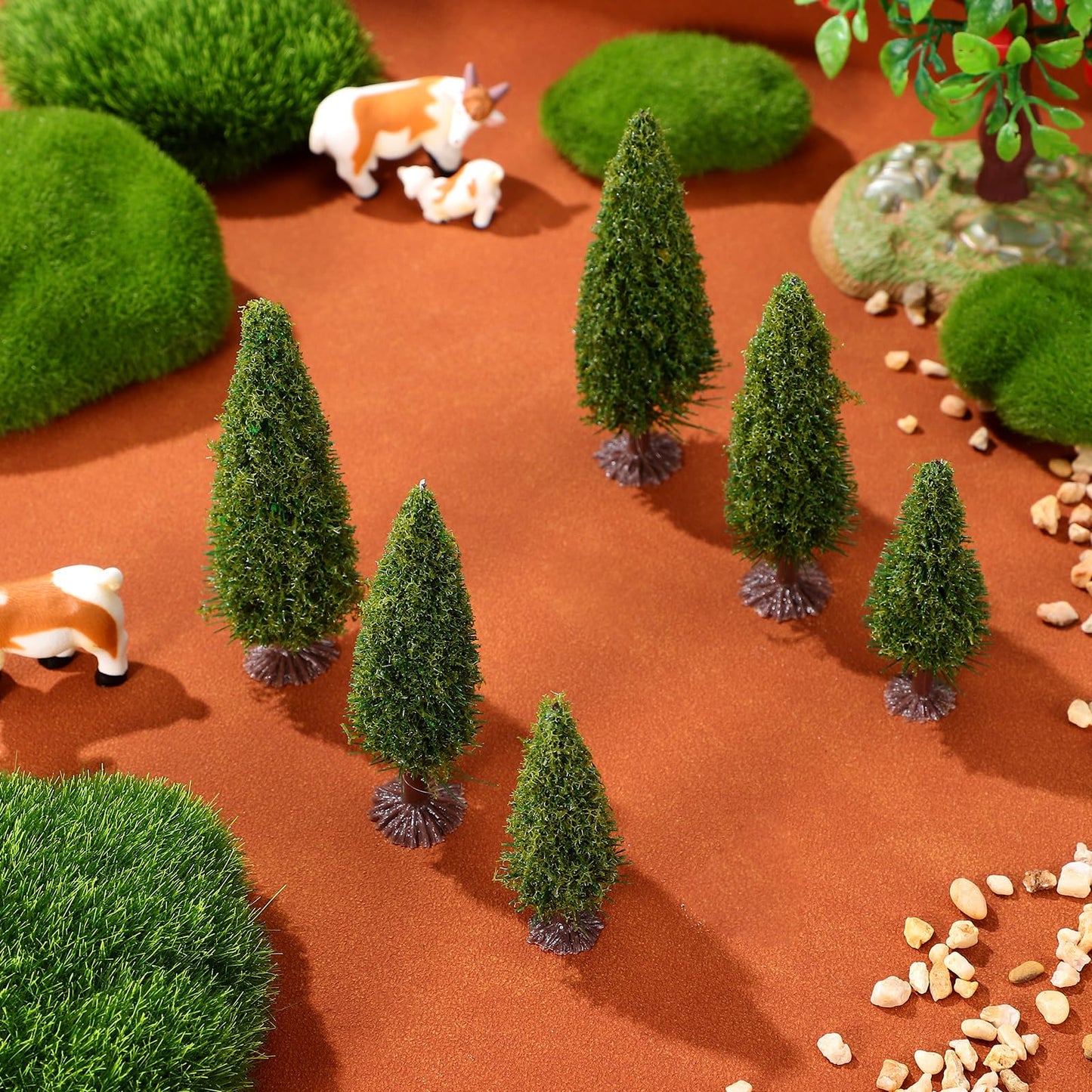 WRITWAA 15Pcs Mini Cedar Model Trees for Model Railroad Scenery Landscape Layout Small Green Trees for Diorama Kits and Miniature Train Accessories