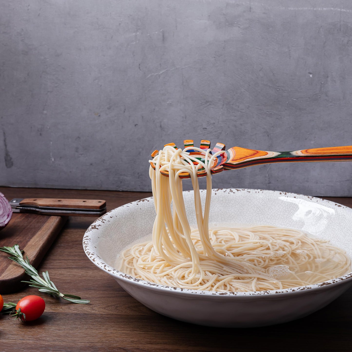 LEHAHA 13'' Wooden Pasta Spaghetti Spoon with Teeth, Pakkawood Fork Serving Utensil, Pastas Spatula Kitchen Tool, Slotted Pasta Spaghetti Strainer Spoon for Cooking Serving, Stirring & Serving Noodles