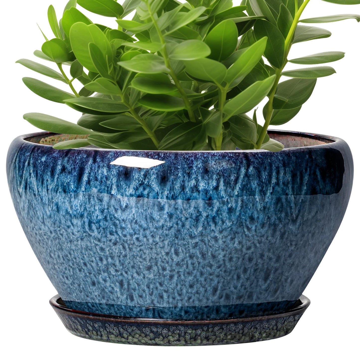 Ceramicfor Ceramic Planter 11 Inch - Ceramic Pots for Plants Indoor Outdoor, Large Plant Pot with Drainage Hole and Saucer, Decorative Round Planter, Plant Lover Gifts, Garden Decor, Blue