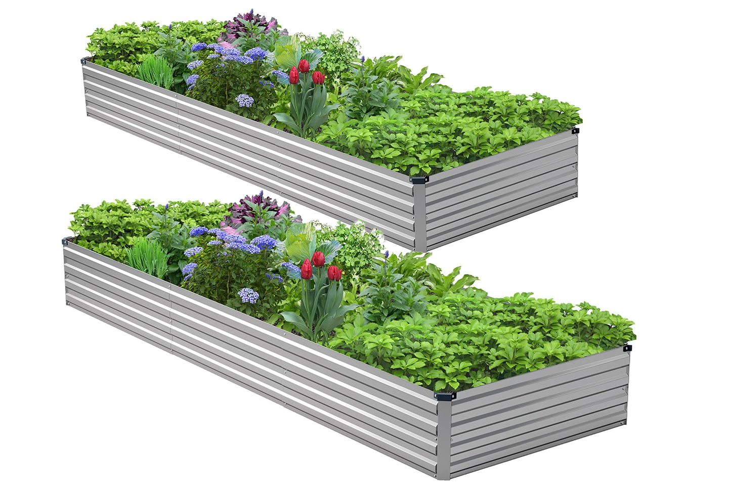 Henshwon 2PCS 10x3x1ft Galvanized Raised Garden Bed Kit,Metal Planter Box for Vegetables,Flowers,Herbs Durable Rust-Resistant Patio Gardening Beds,Silver