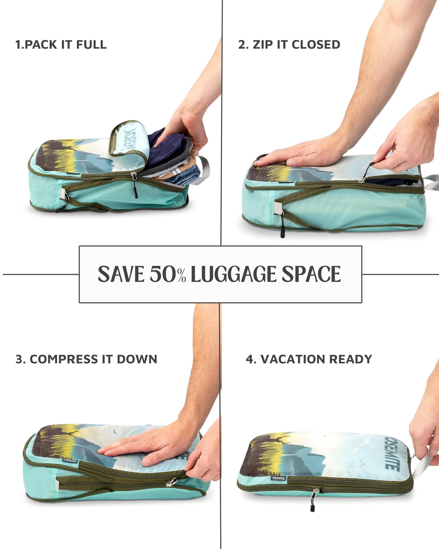Compression Packing Cubes for Travel, 6-Piece Lightweight Packing Cubes Set for Carry-On Luggage & Backpacks – TRIPPED Travel Gear (National Park)