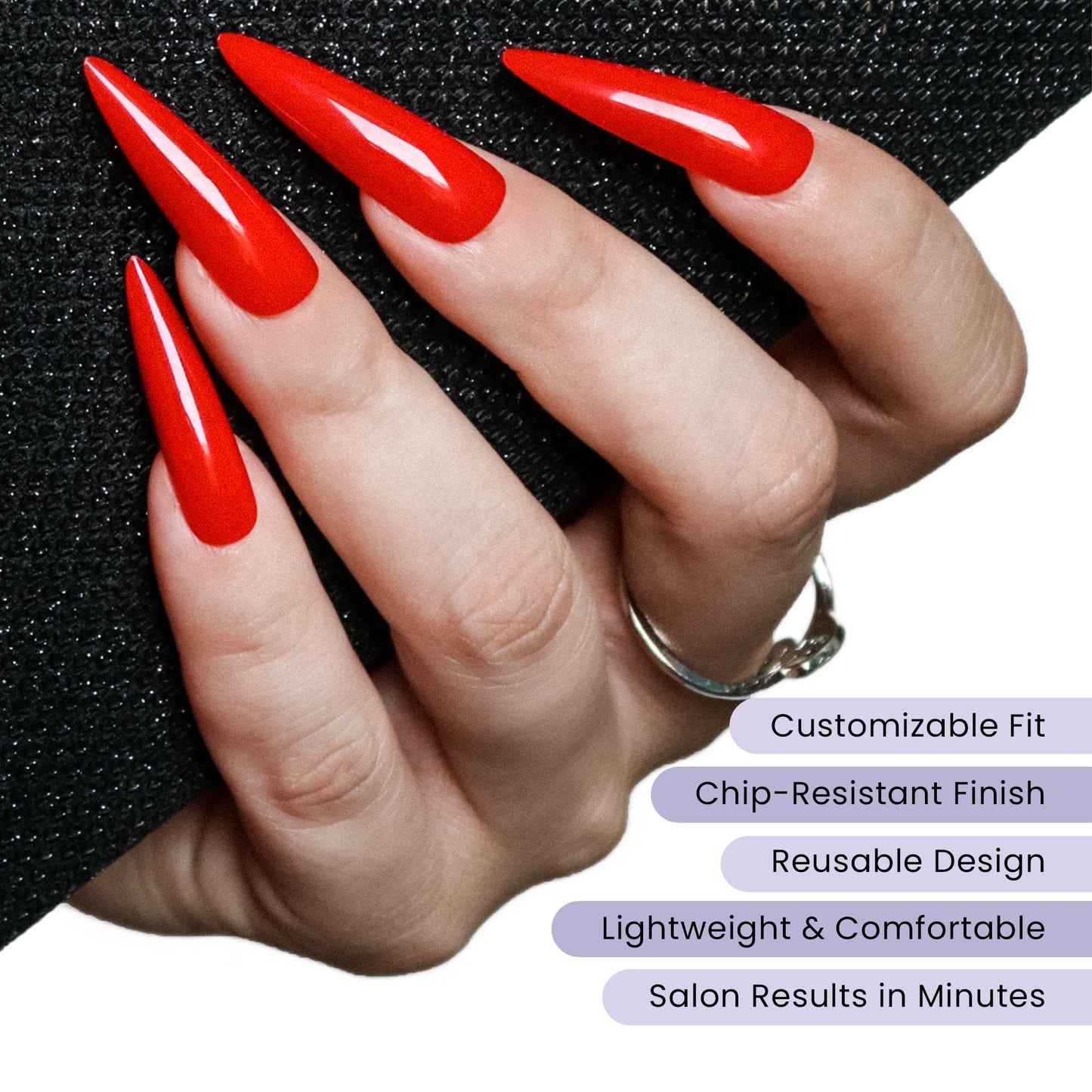 Allkem Press On Nails - Hot Red Glossy Extra Long Stiletto Sculpted Multipack | 10 sizes - 100 pcs False Nails Full Cover Nail Kit with Glue