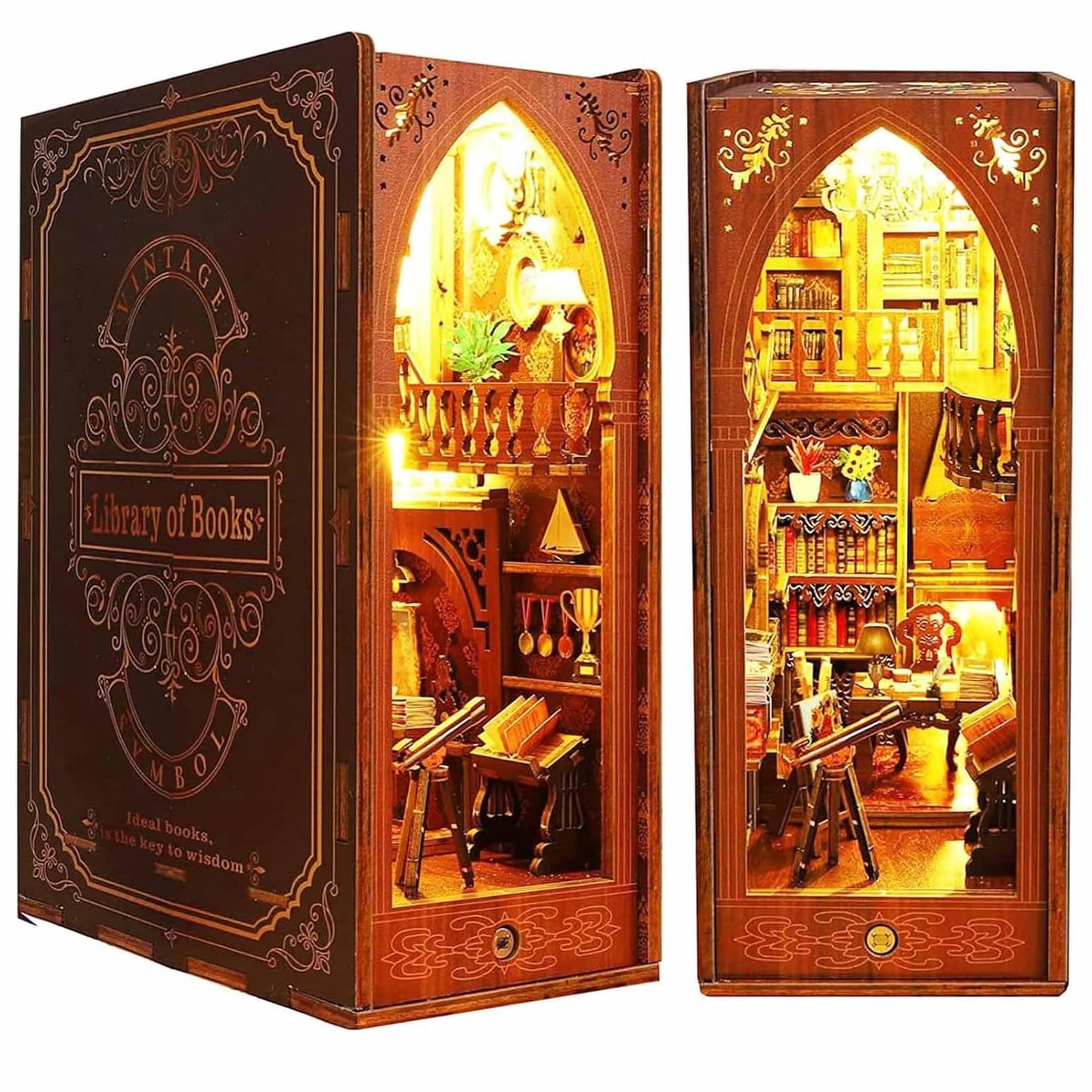 Funle Book Nook Kit for Adults, DIY Wooden Miniature House Kit, 3D Puzzle Crafts for Adults, Creative Book Nook Insert for Bookshelf