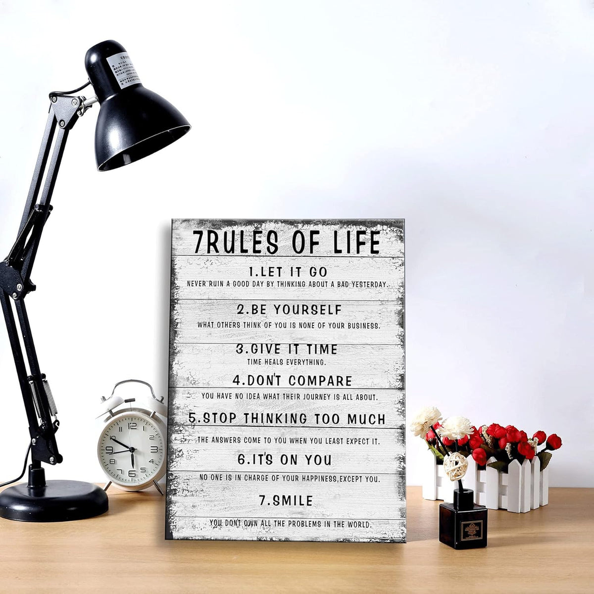 7 Rules of Life Wall Art Motivational Inspirational Poster Printed on Canvas Wall Decor for Living Room or Office Size11.5 x 15 Inch - Framed Canvas Prints For Bedroom or Home Art Decoration Positive