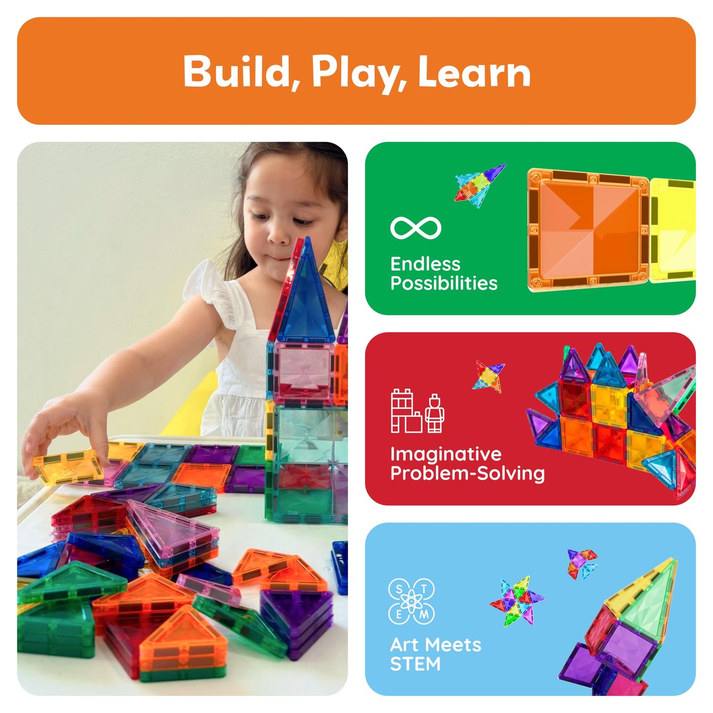 PicassoTiles 100pc Magnetic Tile Mini Diamond Set Travel Size STEM Educational Building Kit for Toddlers Preschool Boys Girls Age 3 Plus Montessori Indoor Learning Toy for Creative Development PTM100