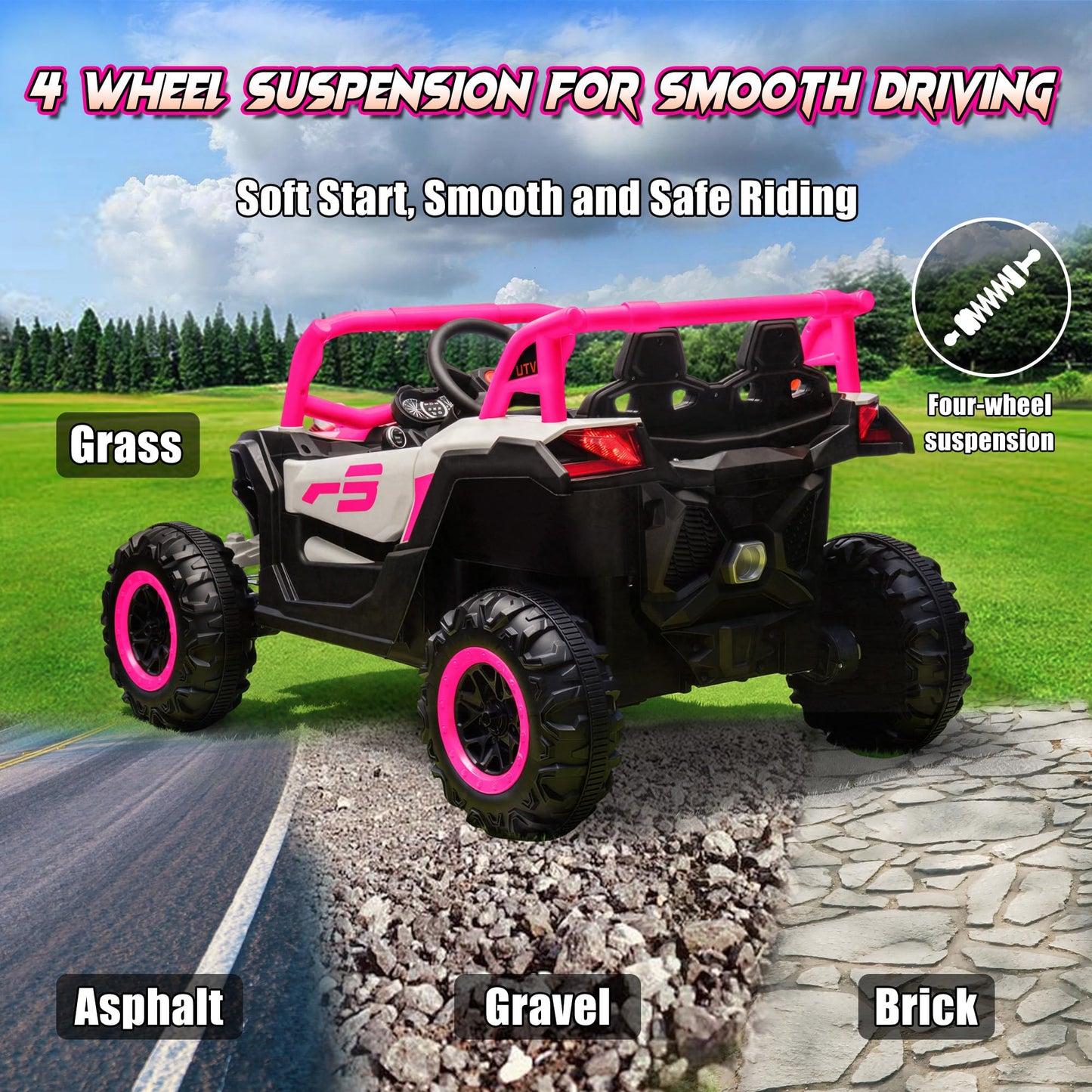 24V Ride On Car for Kids w/Remote Control, JOYRACER Battery Powered Off-Road UTV, 4x150W Motors,4 Shock Absorbers, 4.5 Mph Max Speed, Bluetooth, MP3, Lights, Electric Car for Big Kids