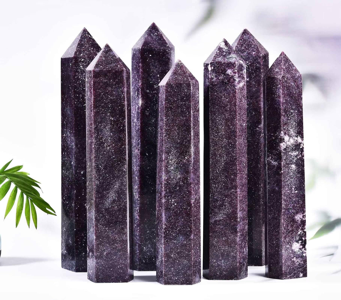 AMOYSTONE Large Lepidolite Stone Wand Healing Crystal Obelisk Tower 6 Faceted Column Reiki Chakra Meditation Therapy 2.2-2.6 LBS