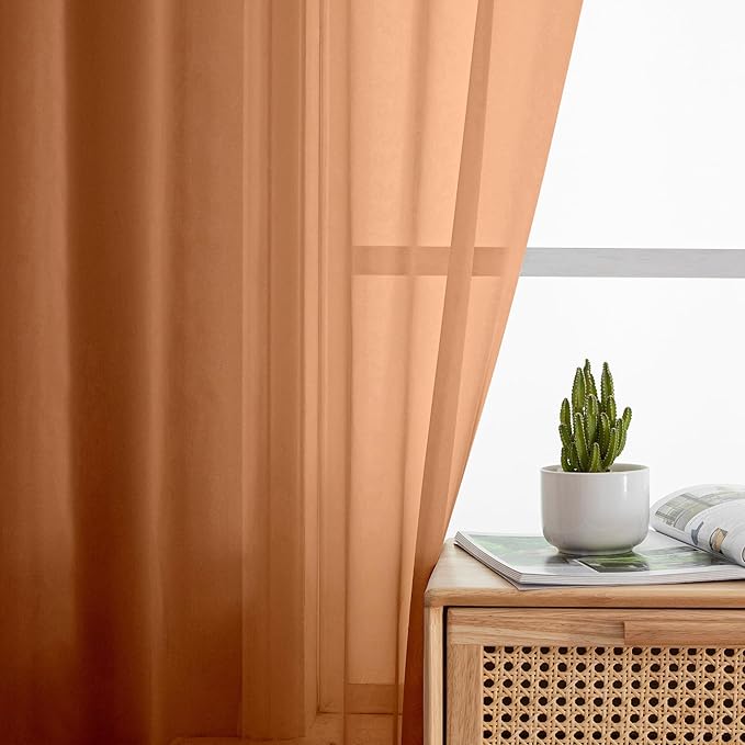 Simplebrand Orange Sheer Curtains 84 Inches Long, Light Filtering Rod Pocket Solid Color Window Sheer Curtain Panels, Elegant Curtains & Drapes for Living Room, Bedroom 2 Panels (42" W x 84" L)