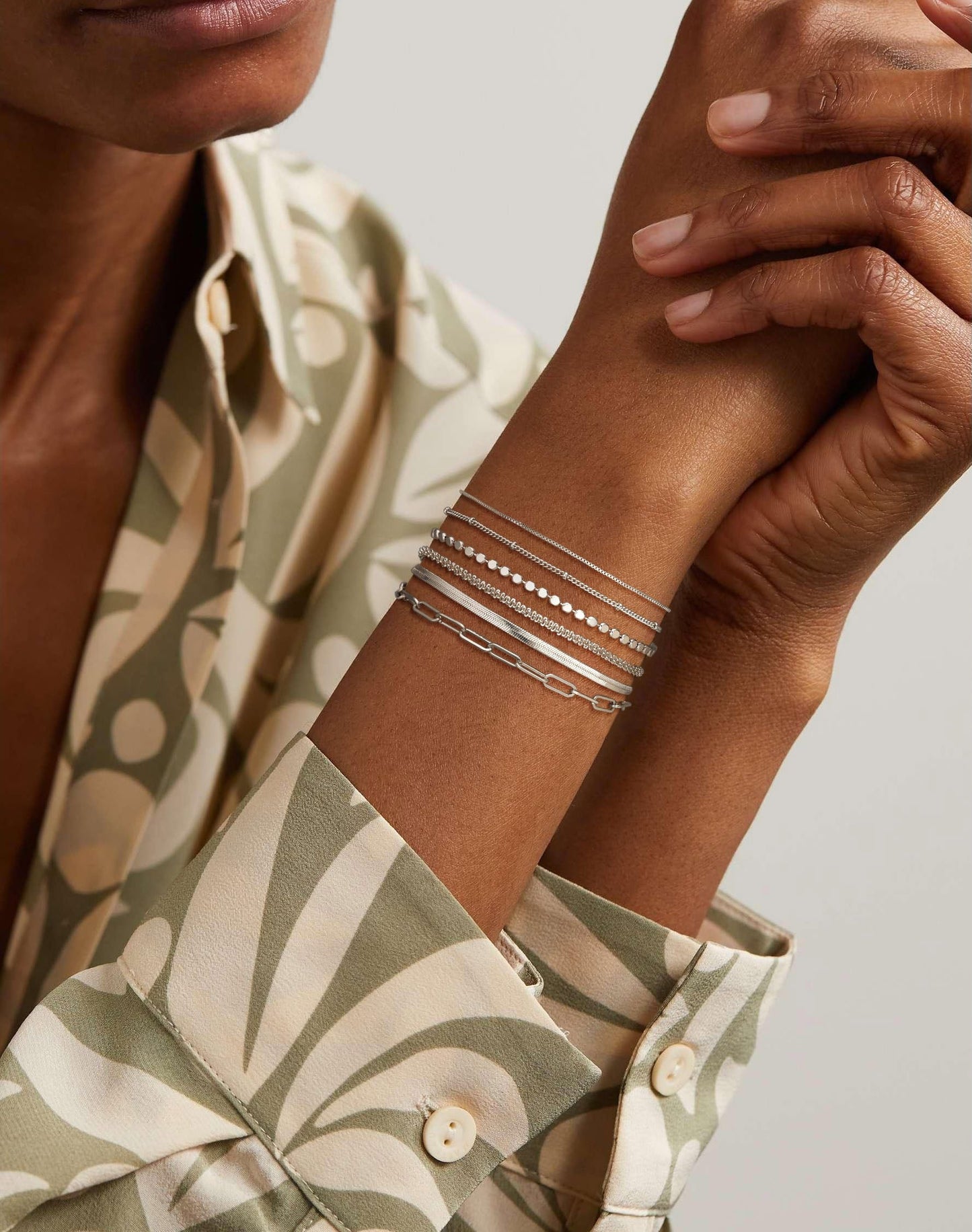 DEARMAY Silver Chain Bracelets for Women, Waterproof Silver Plated Jewelry Set Fashion Stackable Beaded Figaro Herringbone Link Bracelet Trendy Pack Stack Gifts for Women
