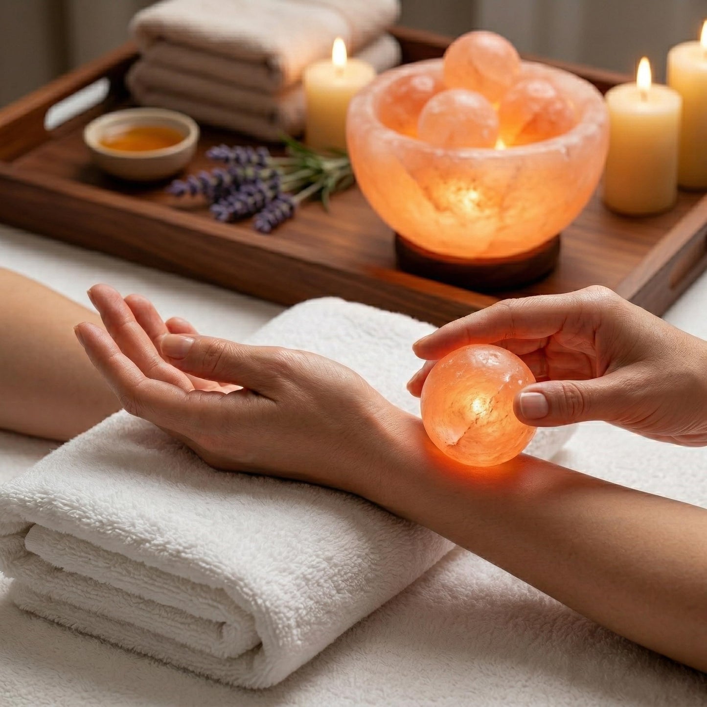 Himalayan Salt Lamp Fire Bowl with 5 Massage Balls, Relaxing Ambient Glow Night Light with on/Off Switch