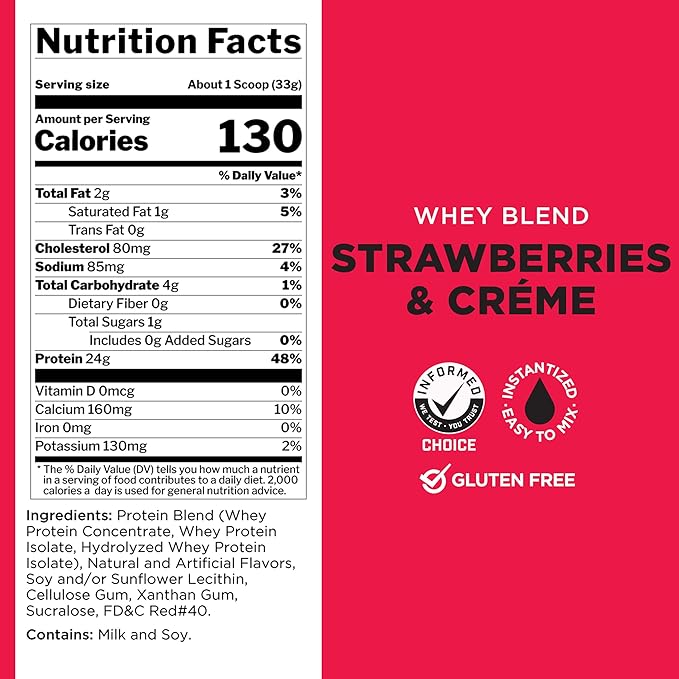 Rule One Proteins, R1 Whey Blend- Strawberries & Crème, 24g Fast-Acting Whey Protein Concentrates, Isolates, and Hydrolysates Per Serving, with Naturally Occurring EAAs and BCAAs, 5lbs