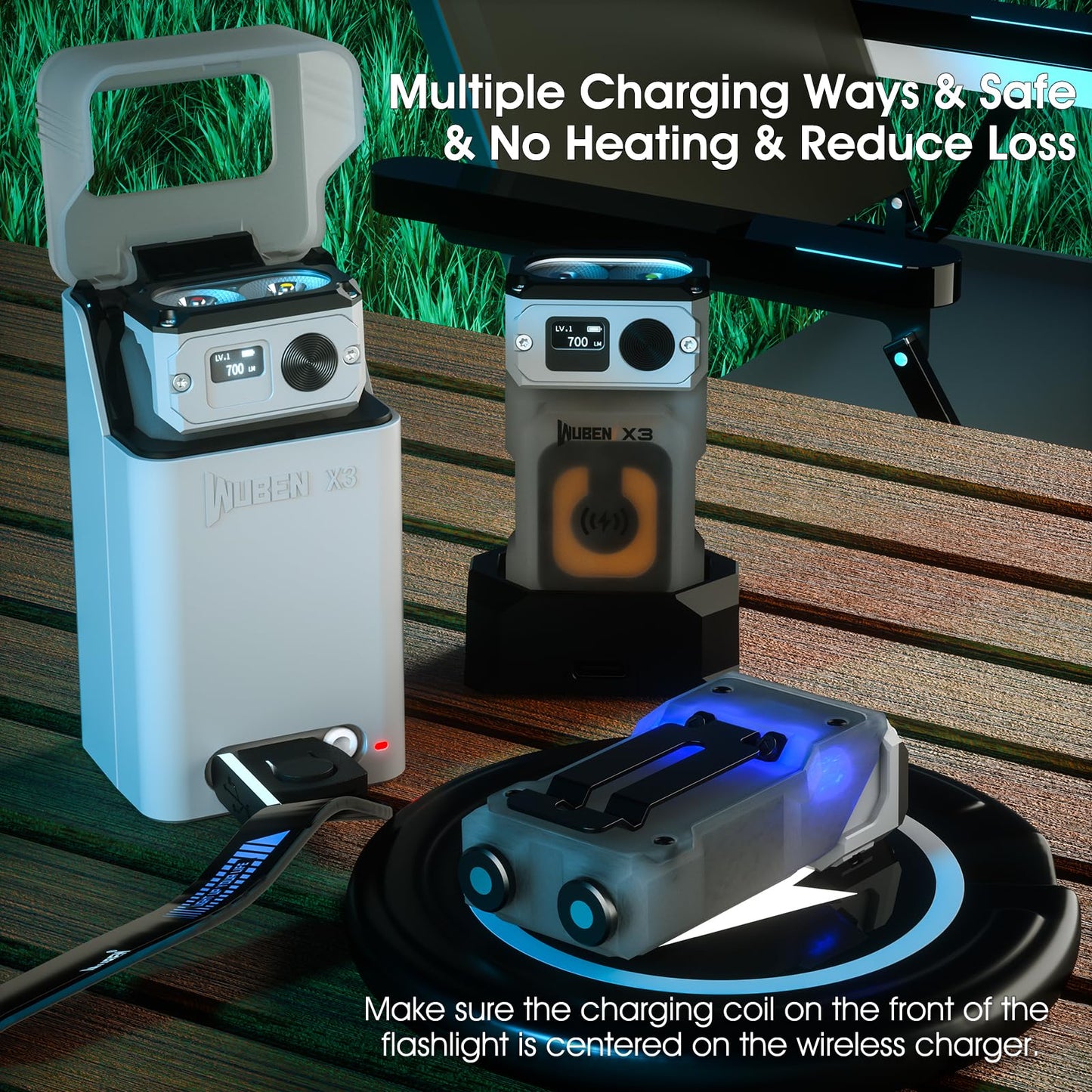 WUBEN X3 Mini Flashlight with Rechargeable Charging Box 180 Degree EDC Keychain Flashlight Twist Ip65 Waterproof Magnet Pocket Flashlight 10 Mode Type-C Lanyard for Camping, Outdoor, Inspection, Gift